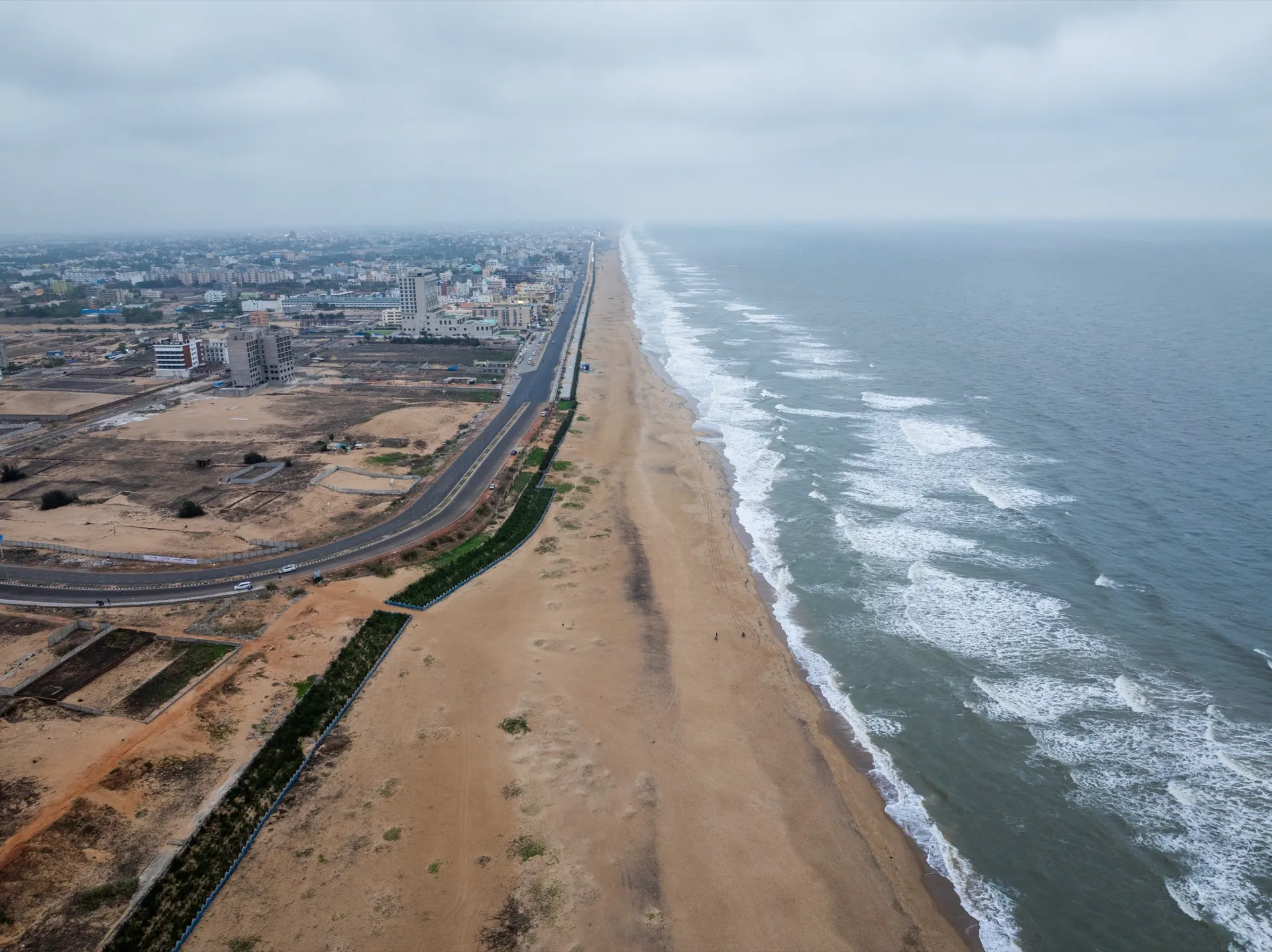 Puri coastline with beach and marine drive